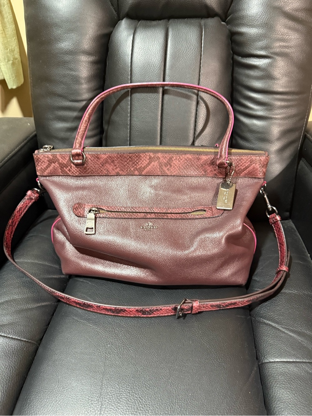 Coach Burgundy Leather Shoulder Tote with Removable Strap